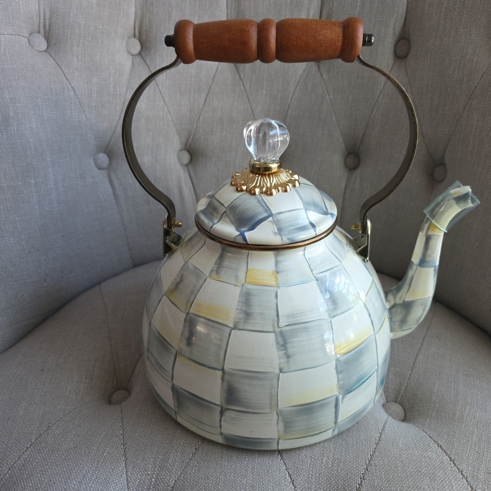 MacKenzie-Childs Checkered Teapot - Blue, White, Gold
